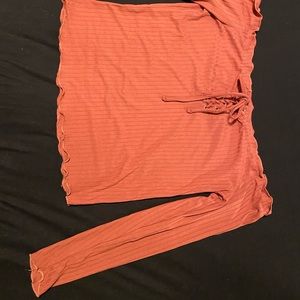 a burgundy/orange off the shoulder top crop top